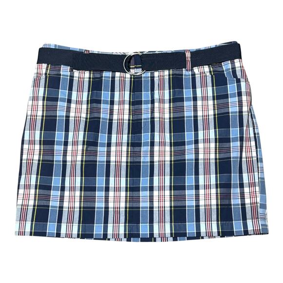Ralph Lauren Chaps Plaid Skirt Belted Red White Blue Yellow 16 - Picture 1 of 4